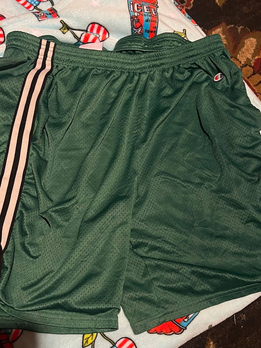 Vintage Champion Mesh
Basketball Shorts Mens  Green Striped 90s Streetball